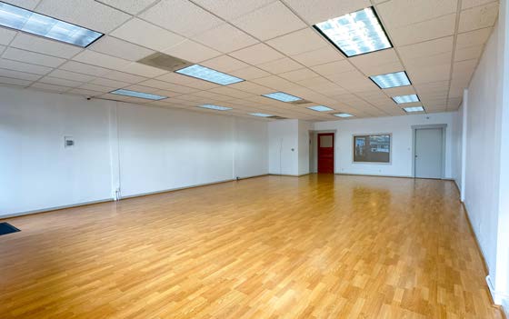 Interior view of the suite with wood-look flooring